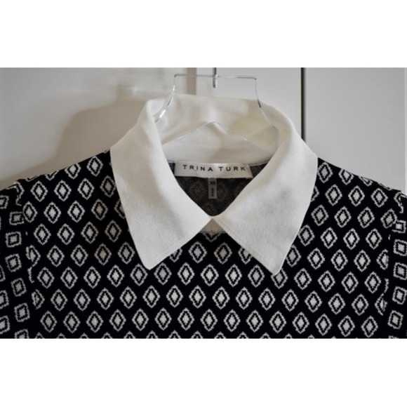 Trina Turk Bookish Collared knit black white Dress 3/4 sleeve XS - Picture 9 of 12